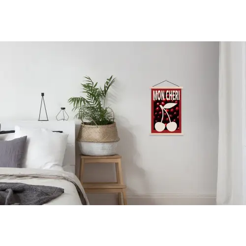 Kersen - Illustratie - Rood textielposter latten blank klein -woonkamer