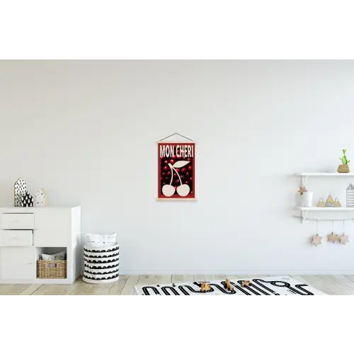 Kersen - Illustratie - Rood textielposter latten blank klein -kinderkamer