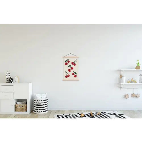 Kersen - Blaadjes - Rood textielposter latten blank klein -kinderkamer