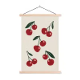 Kersen - Blaadjes - Rood textielposter latten blank klein -3d