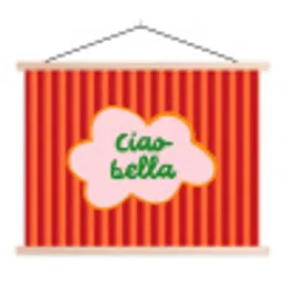 Ciao bella - Tekstwolk - Strepen - Oranje textielposter latten blank klein -3d