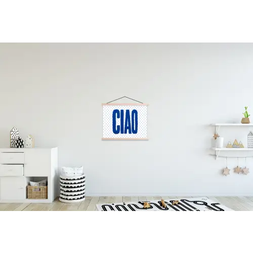 Ciao - Blauw - Stippen textielposter latten blank klein -kinderkamer