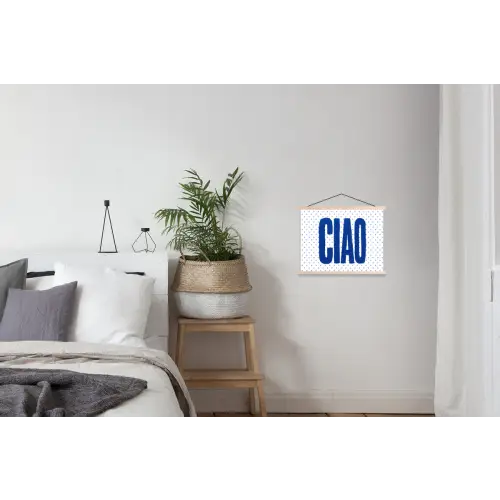 Ciao - Stippen - Roze - Wit textielposter latten blank klein -woonkamer