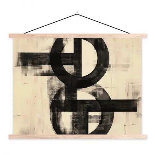 Cirkels - Balken - Zwart - Abstract textielposter latten blank klein -3d