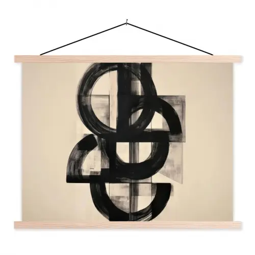 Cirkels - Lijnen - Vormen - Zwart textielposter latten blank klein -3d