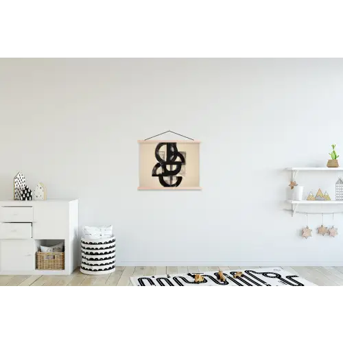 Cirkels - Lijnen - Vormen - Zwart textielposter latten blank klein -kinderkamer