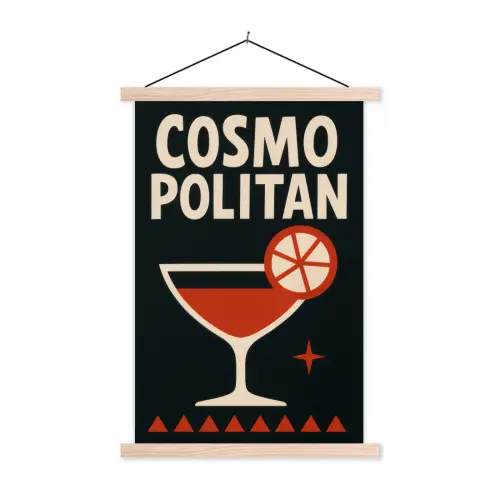 Cocktail - Zwart - Illustratie textielposter latten blank klein -3d