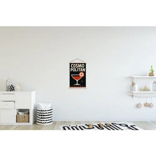 Cocktail - Zwart - Illustratie textielposter latten blank klein -kinderkamer