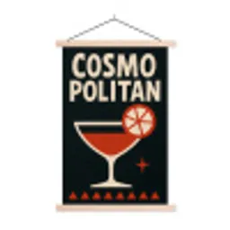 Cocktail - Zwart - Illustratie textielposter latten blank klein -3d