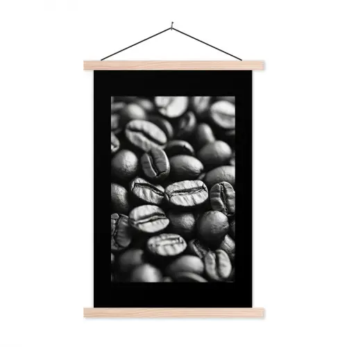 Koffiebonen - Zwart - Vintage textielposter latten blank klein -3d