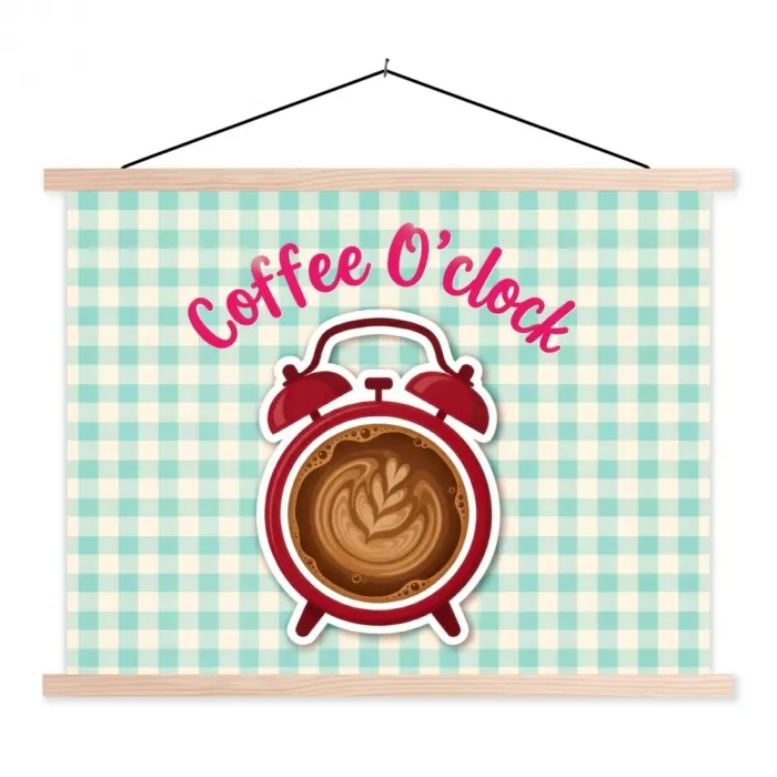 Koffie - Klok - Groen textielposter latten blank klein -3d