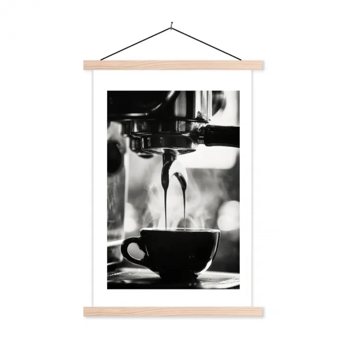 Coffee - Espresso - Koffiemachine - Kop textielposter latten blank klein -3d