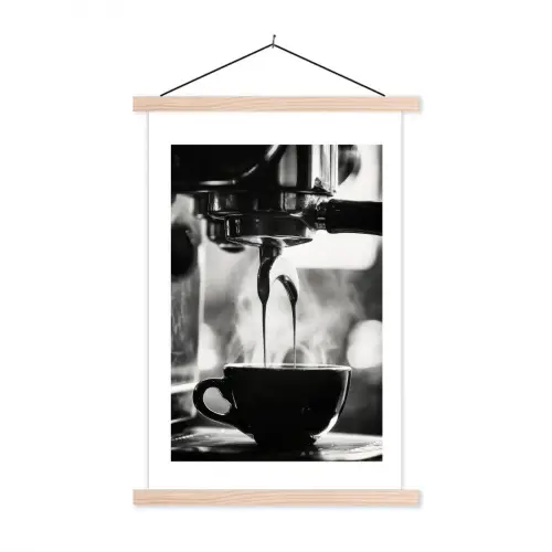 Coffee - Espresso - Koffiemachine - Kop textielposter latten blank klein -3d