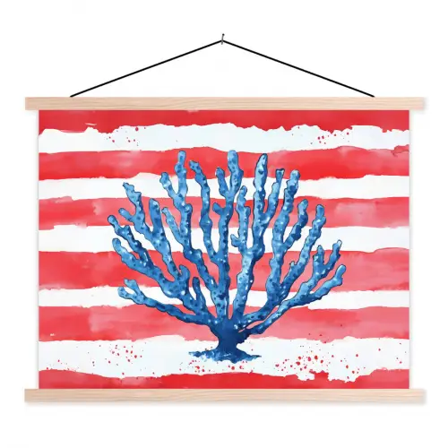 Koraal - Verfstructuur - Rood - Blauw textielposter latten blank klein -3d