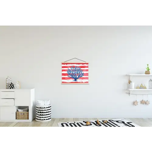 Koraal - Verfstructuur - Rood - Blauw textielposter latten blank klein -kinderkamer