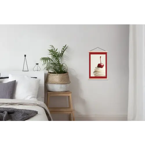 Cupcake - Kers - Rood textielposter latten blank klein -woonkamer