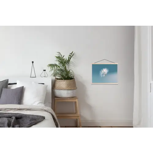 Paardenbloempluisje - Blauw - Lucht textielposter latten blank klein -woonkamer