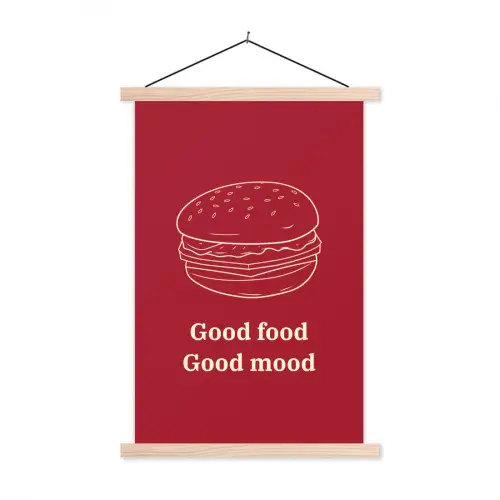 Dieprood - Lijntekening - Tekst - Hamburger textielposter latten blank klein -3d