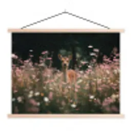 Hert - Wilde bloemen - Bos textielposter latten blank klein -3d