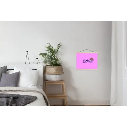 Diva - Lip - Panterprint - Roze textielposter latten blank klein -woonkamer