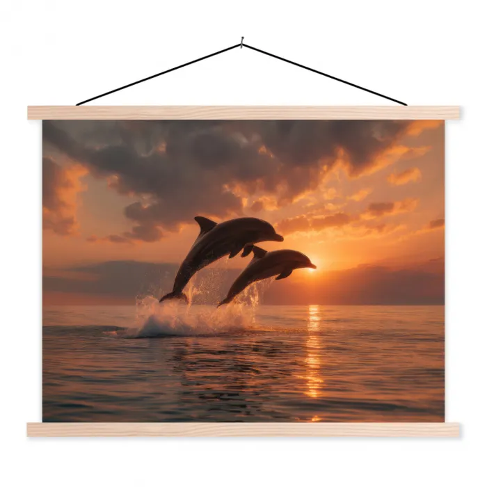 Dolfijnen - Zee - Realistisch textielposter latten blank klein -3d