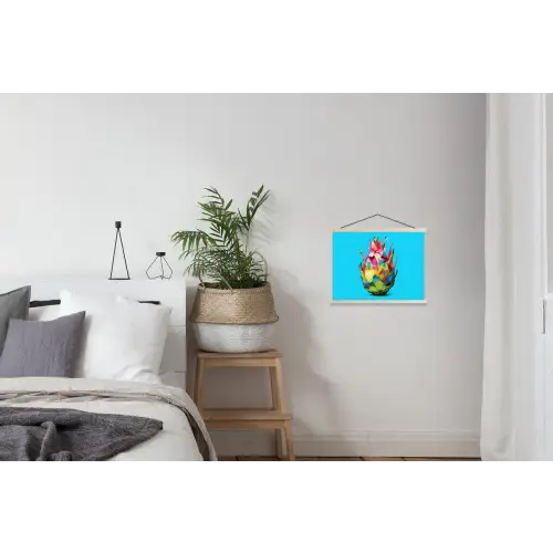 Drakenfruit - Blauw - Levendig textielposter latten blank klein -woonkamer