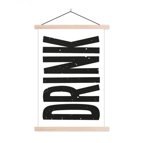 Drink - Zwart - Wit - Decoratie textielposter latten blank klein -3d