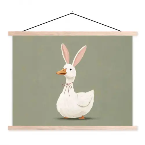 Eend - Konijnoren - Grijs textielposter latten blank klein -3d