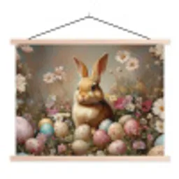 Paashaas - Lente - Paaseieren textielposter latten blank klein -3d