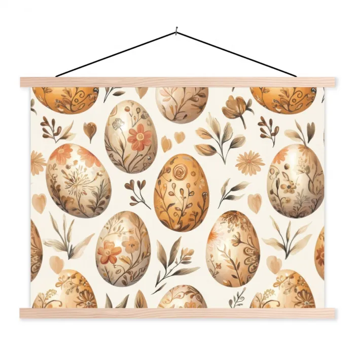 Paaseieren - Bruin - Bloemen textielposter latten blank klein -3d