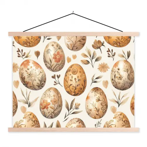 Paaseieren - Bruin - Bloemen textielposter latten blank klein -3d