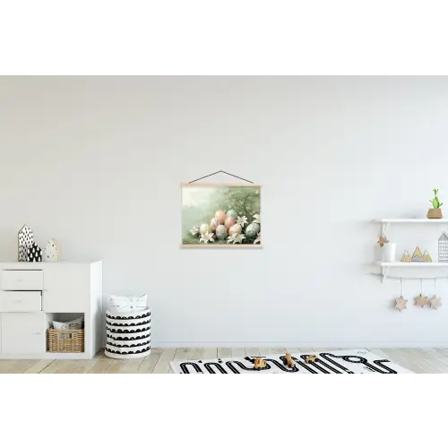 Paaseieren - Pasteltinten - Bloemen textielposter latten blank klein -kinderkamer