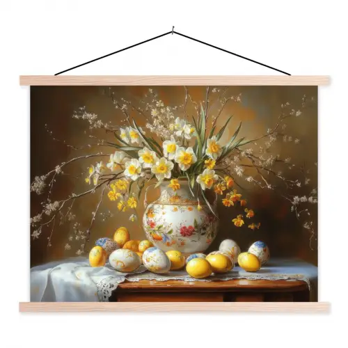 Paaseieren - Stilleven - Vaas textielposter latten blank klein -3d