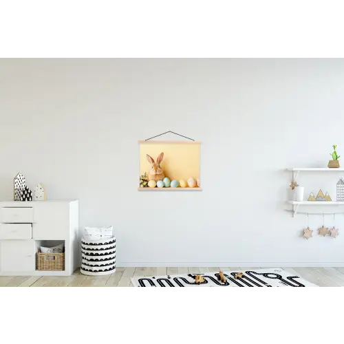 Eieren -  Konijn - Pasteltinten textielposter latten blank klein -kinderkamer