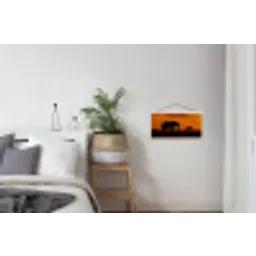 Olifanten - Savanne - Zonsondergang textielposter latten blank klein -woonkamer