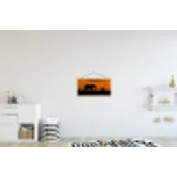 Olifanten - Savanne - Zonsondergang textielposter latten blank klein -kinderkamer
