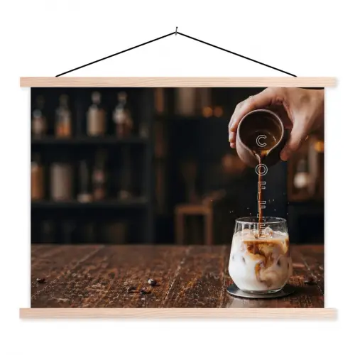 Espresso - Melk - Café textielposter latten blank klein -3d