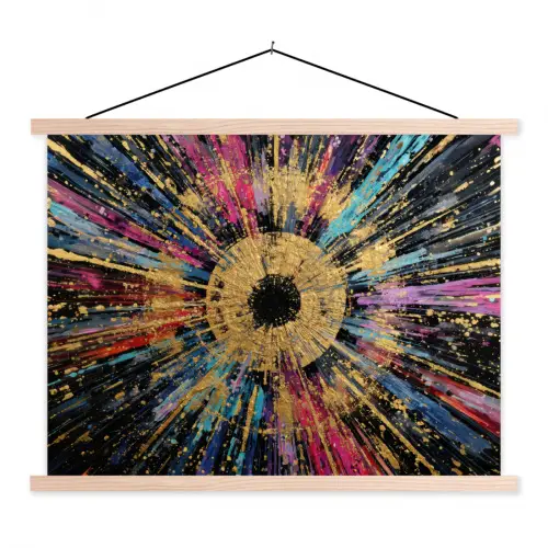 Explosie - Goud - Kleurrijk - Abstract textielposter latten blank klein -3d