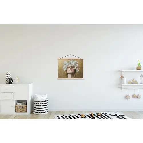 Gezicht - Bloemen - Goud - Abstract textielposter latten blank klein -kinderkamer