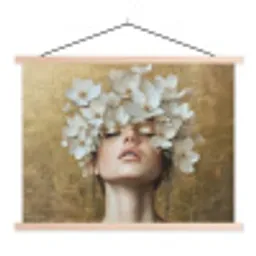 Gezicht - Bloemen - Goud - Abstract textielposter latten blank klein -3d