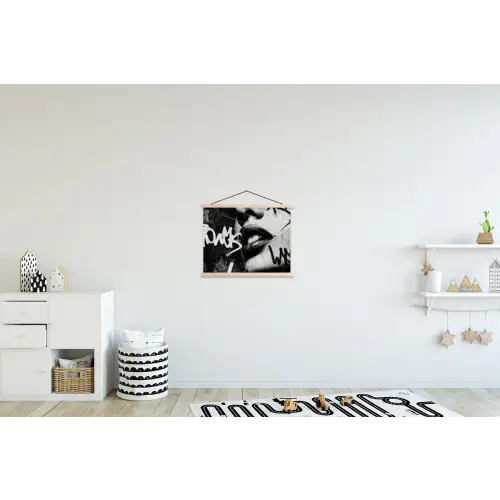 Gezicht - Mond - Graffiti - Zwart textielposter latten blank klein -kinderkamer