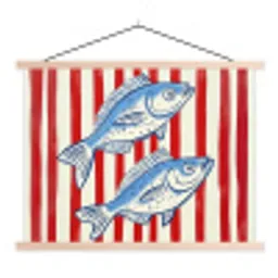 Vissen - Verticale strepen - Blauw - Rood textielposter latten blank klein -3d