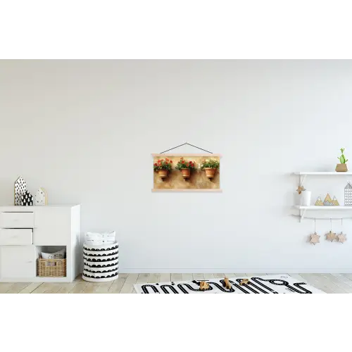 Bloempotten - Muur - Vintage textielposter latten blank klein -kinderkamer