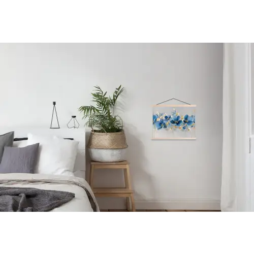 Bloemen - Blauw - Abstract textielposter latten blank klein -woonkamer