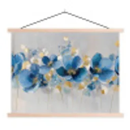 Bloemen - Blauw - Abstract textielposter latten blank klein -3d