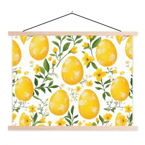 Bloemen - Paaseieren - Geel textielposter latten blank klein -3d