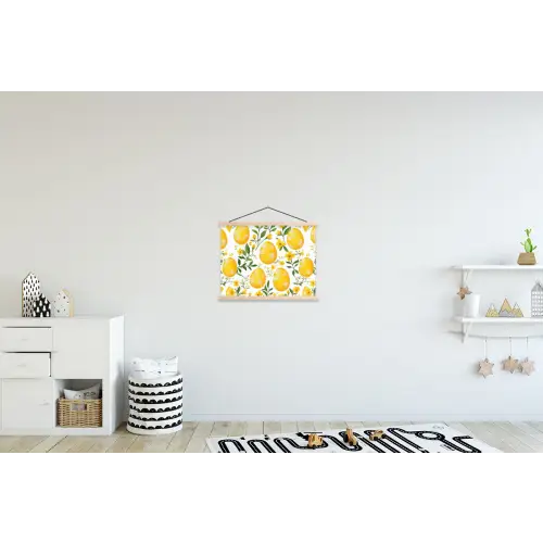 Bloemen - Paaseieren - Geel textielposter latten blank klein -kinderkamer