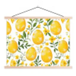 Bloemen - Paaseieren - Geel textielposter latten blank klein -3d