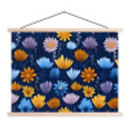 Bloemen - Patroon - Blauw - Contrast textielposter latten blank klein -3d
