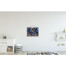 Bloemen - Patroon - Blauw - Contrast textielposter latten blank klein -kinderkamer